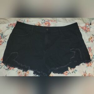 Black Denim Frayed Hem Shorts